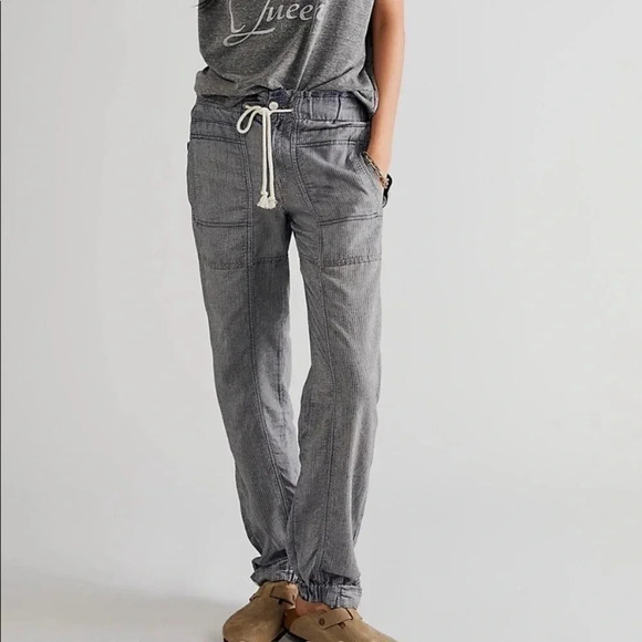 New Free People Angelo Denim Pull On Jeans Pants Drawstring Slouchy XS - Picture 1 of 15